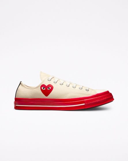 Men's Converse x Comme des Garçons PLAY Chuck 70 Low Top Shoes Red | AU 8C594T